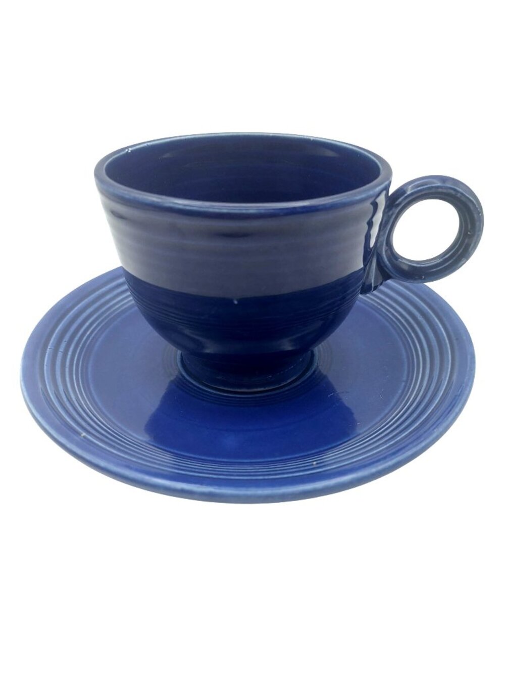 Fiesta Tea Cup & Saucer Ring Handle Cobalt Blue Homer Laughlin Vintage 30s MCM
